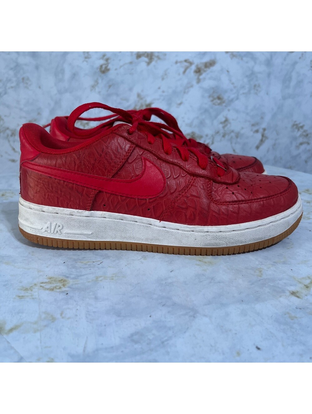 Nike Air Force 1 Python Womens Size 7 Shoes Red White Leather Athletic Sneakers